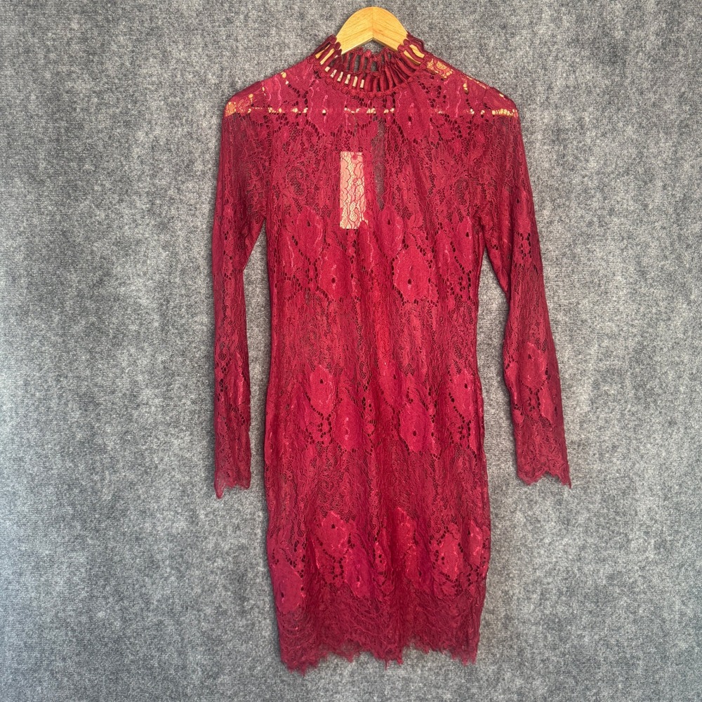Dark Pink Dress Womens S Red‎ Lace Bodycon Sheer Valentines Romantic Whimisigoth